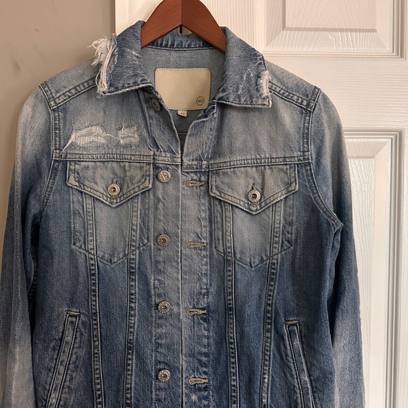 AG Adriano Goldschmied XS Distressed Denim Jacket Blue Light Wash - Picture 2 of 12